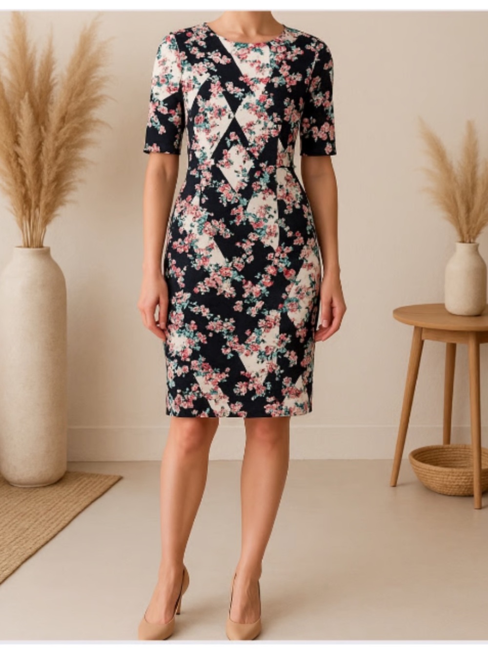 L.K. Bennet Crystal Floral Sheath Dress Short Sleeves 8 - Picture 2 of 10